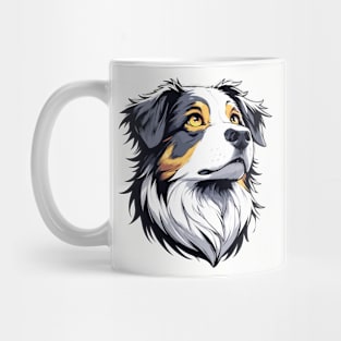 Stunning and Cool Australian Shepherd Monochrome and Gold Portrait for Father's Day Mug